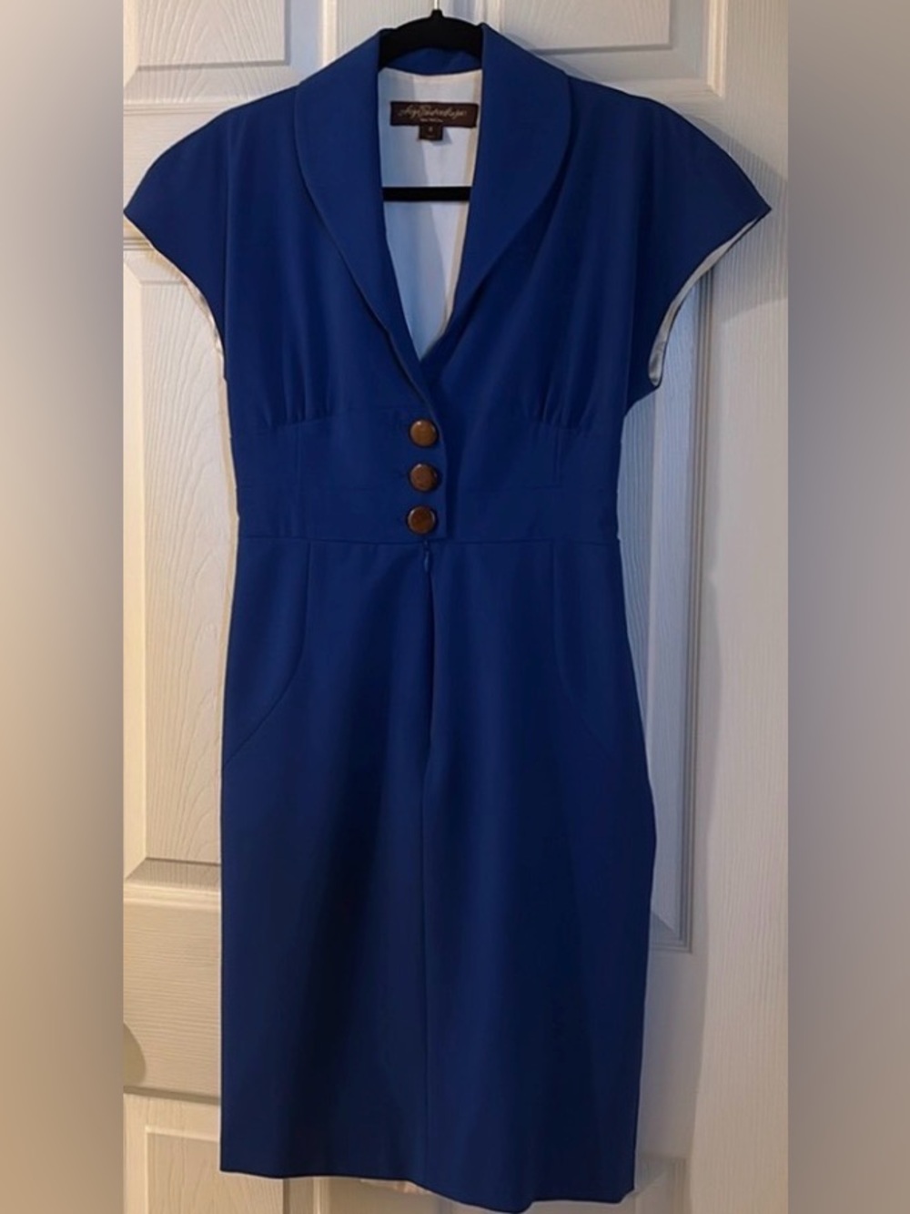 Anya Ponorovskaya Royal Blue Midi Dress with Button Detail Size 4